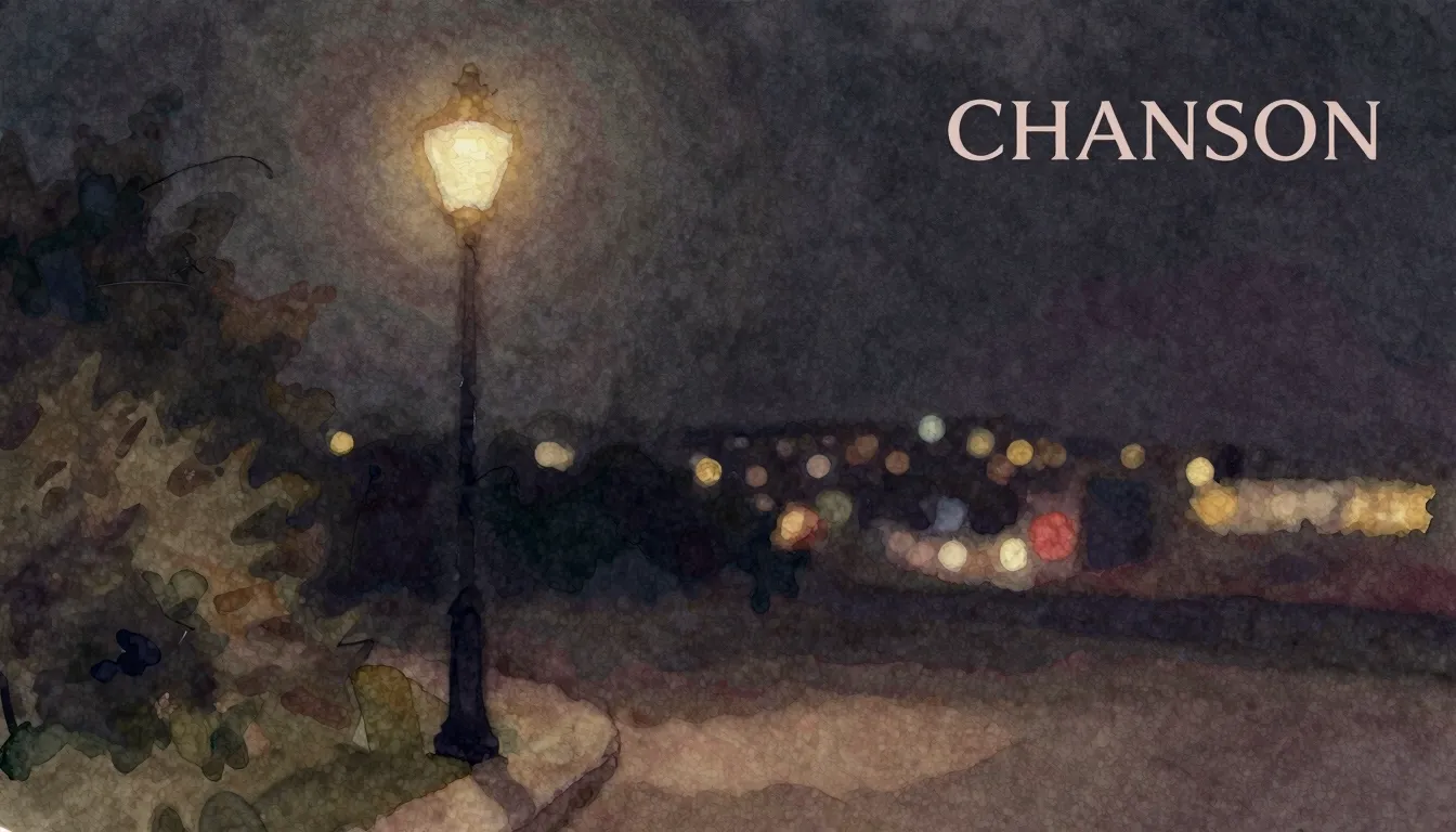 Vibrant watercolor style. Chanson album cover. Melancholic, ...