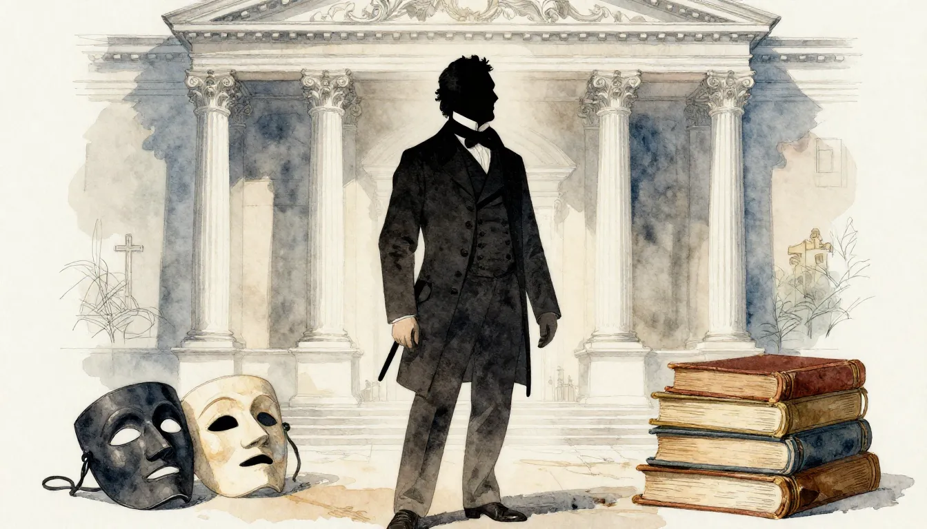 Watercolor style. A silhouette of a 19th-century gentleman i...