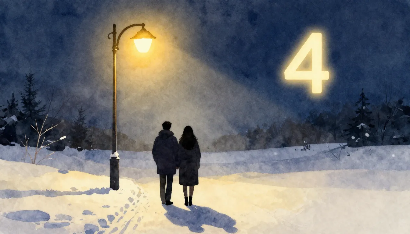 Watercolor style. Silhouettes of a couple standing on a snow...