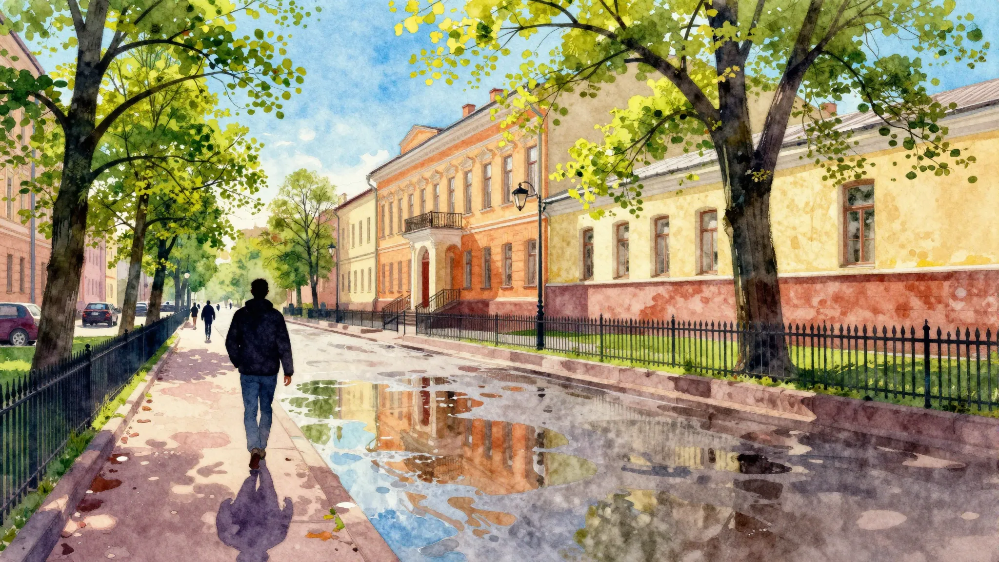 Vibrant watercolor style. Reggae Ska. St. Petersburg in May,...