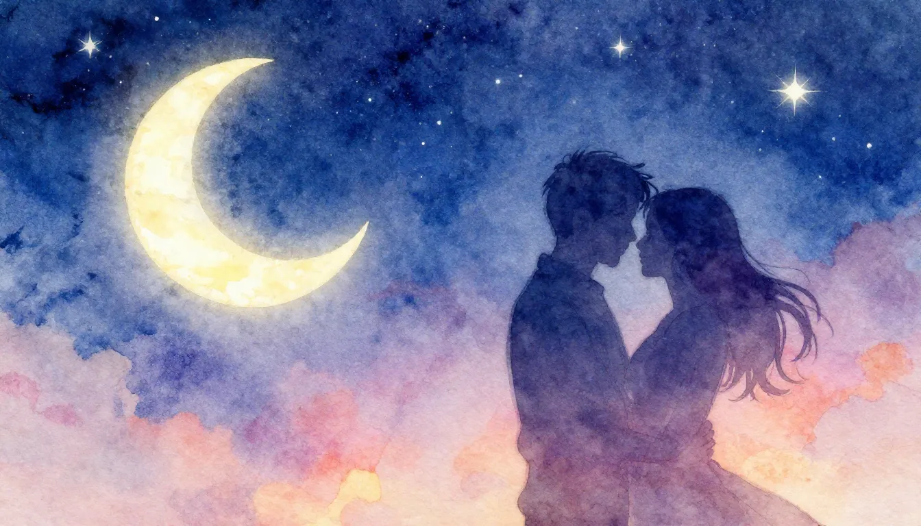 Vibrant watercolor style. Romantic pop song cover. A starry ...