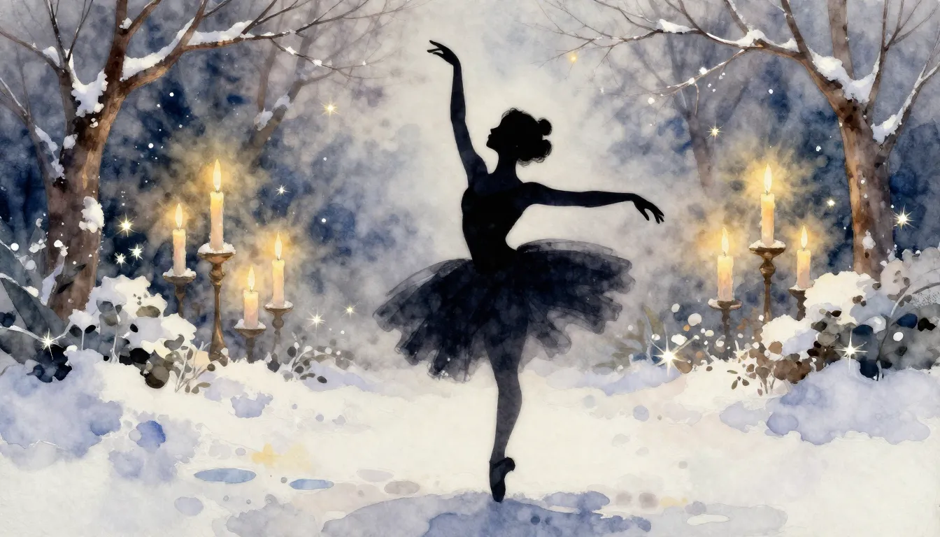 Watercolor style. A silhouette of a young girl dancing in a ...