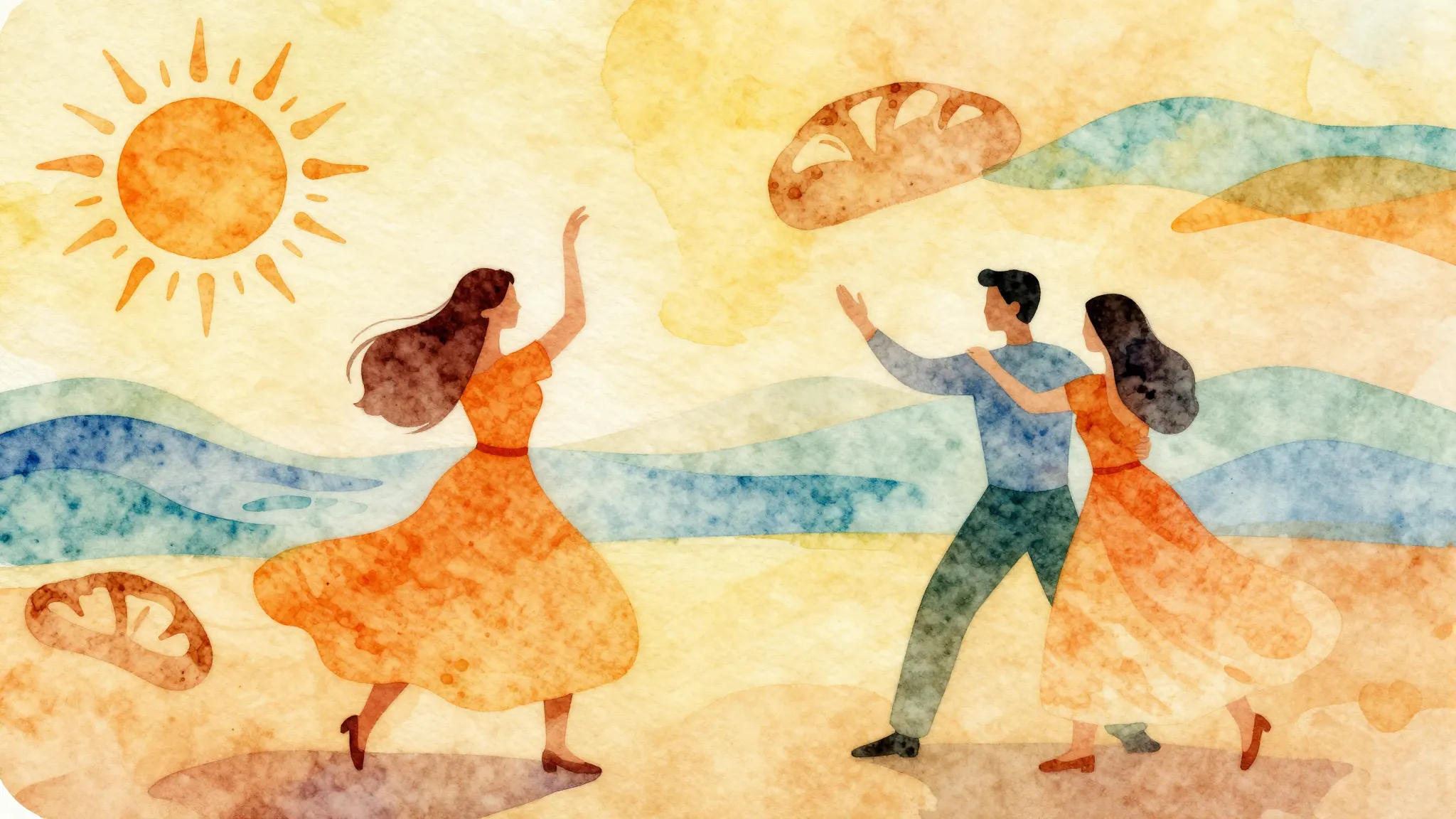 Vibrant watercolor style. Vibrant, warm, dance music album c...