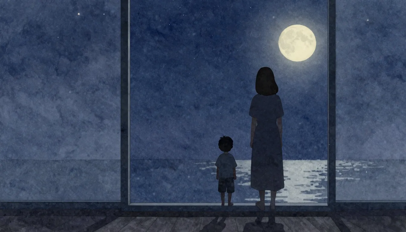 Watercolor style. A silhouette of a woman and a small child ...