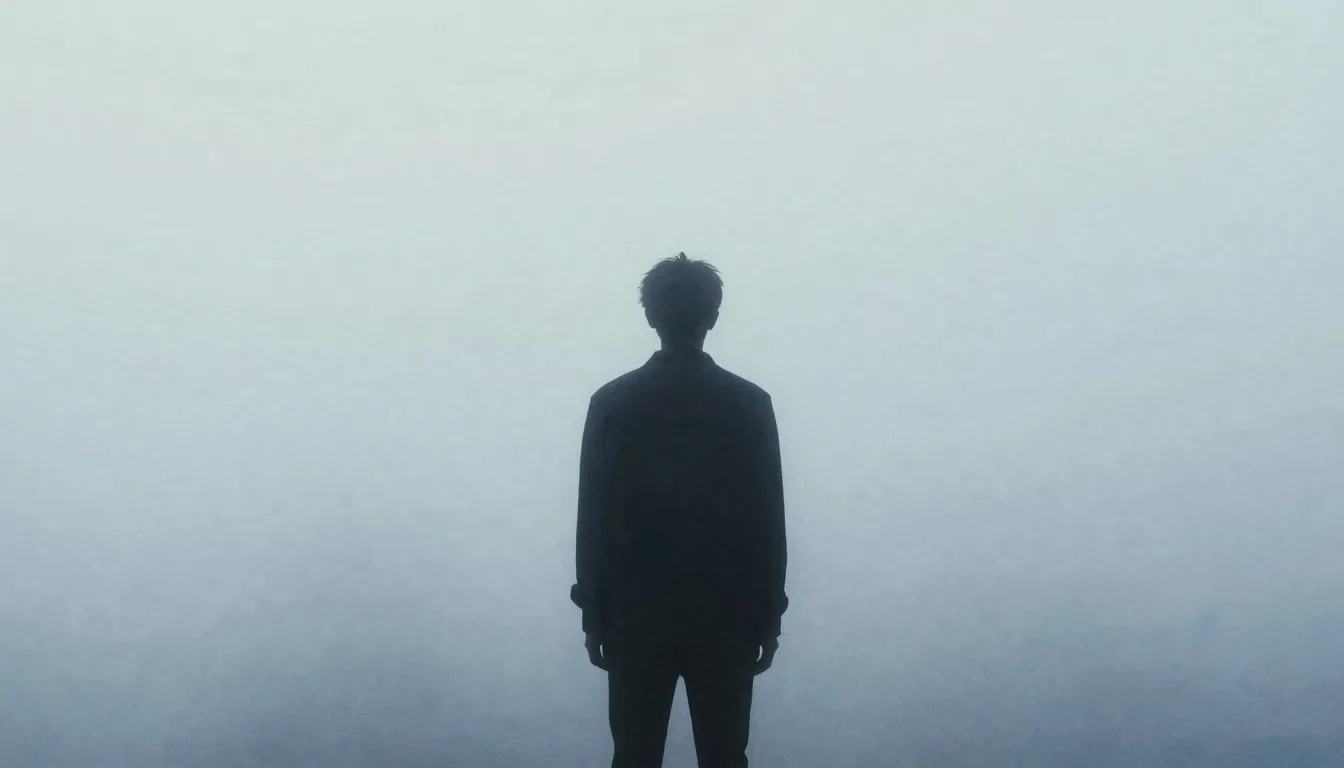 Watercolor style. A dark silhouette of a lonely person stand...