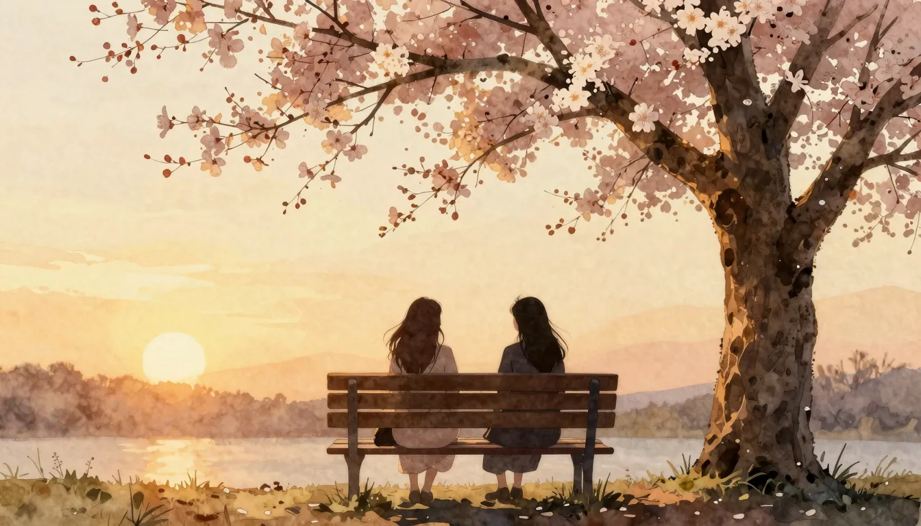 Watercolor style. Silhouettes of two female friends sitting ...