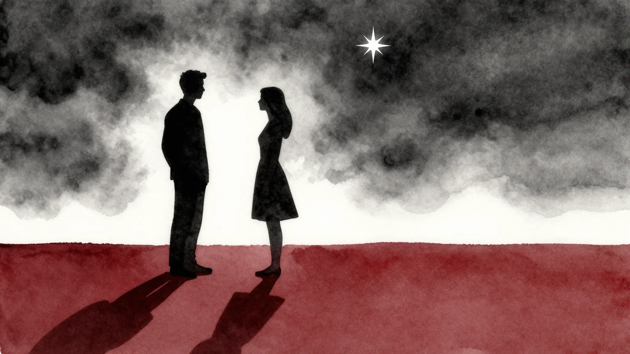 Watercolor style. Two abstract silhouettes, one male and one...