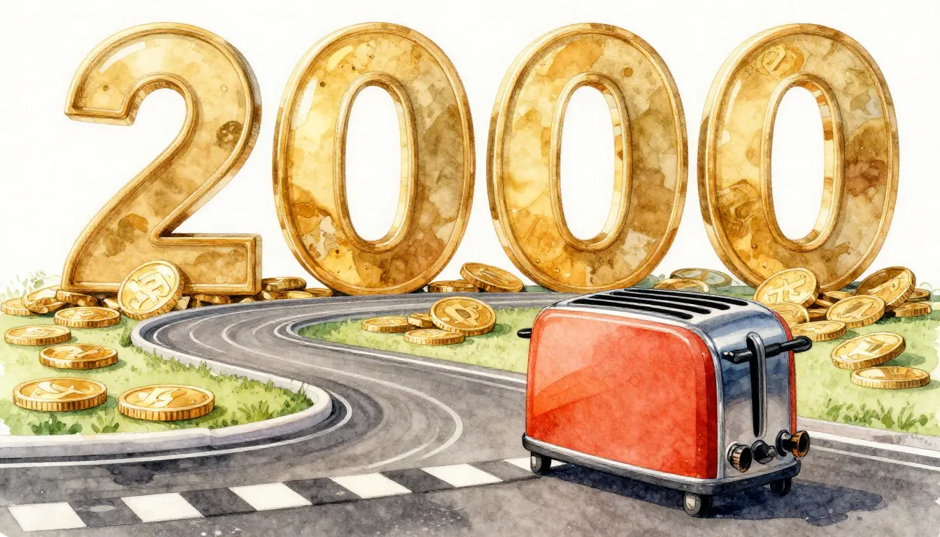 Watercolor style. A stylized racing track with a toaster on ...