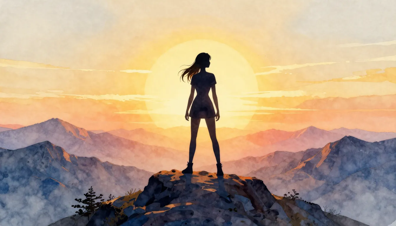 Watercolor style. A silhouette of a confident girl standing ...