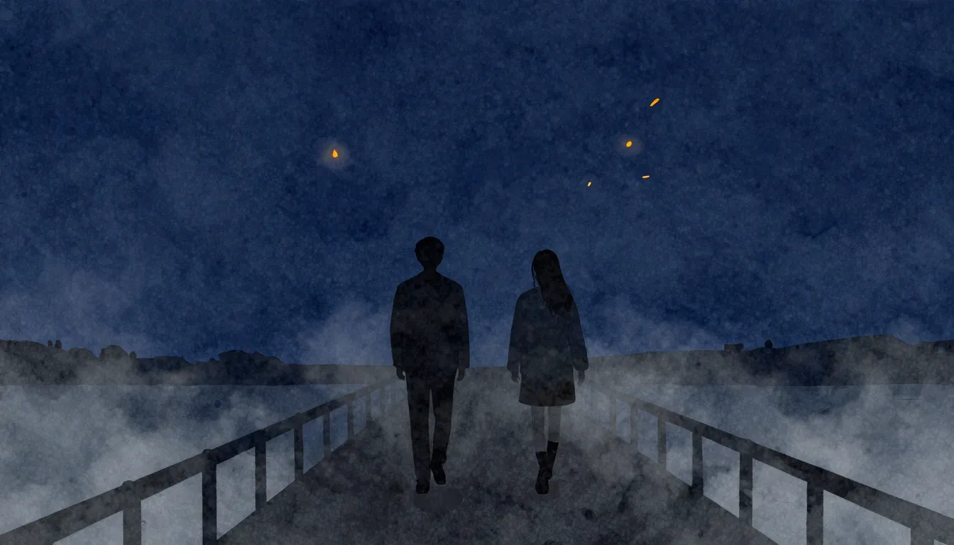 Watercolor style. Two silhouettes of people walking away fro...