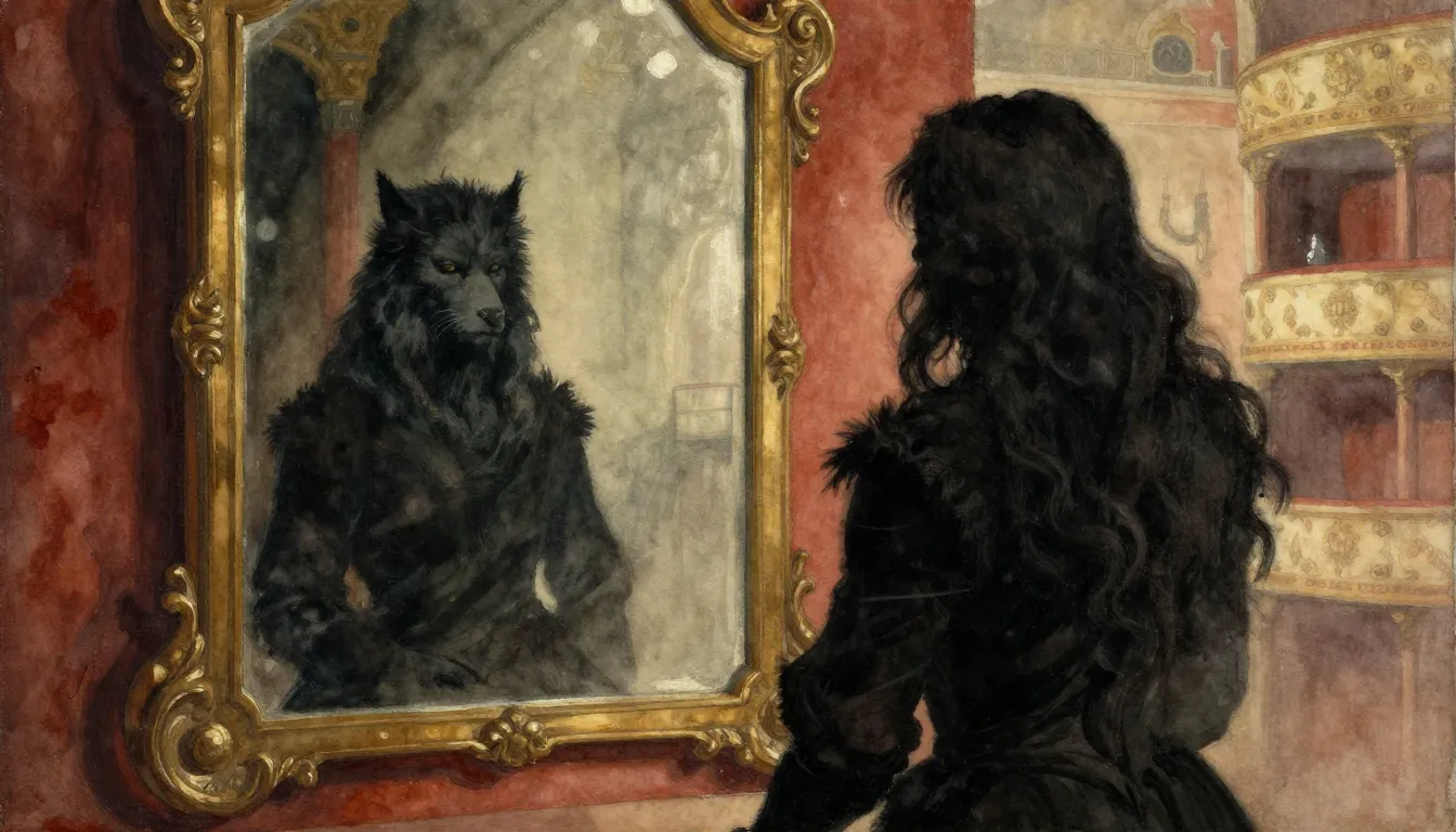 Watercolor style. A dark silhouette of a person standing in ...