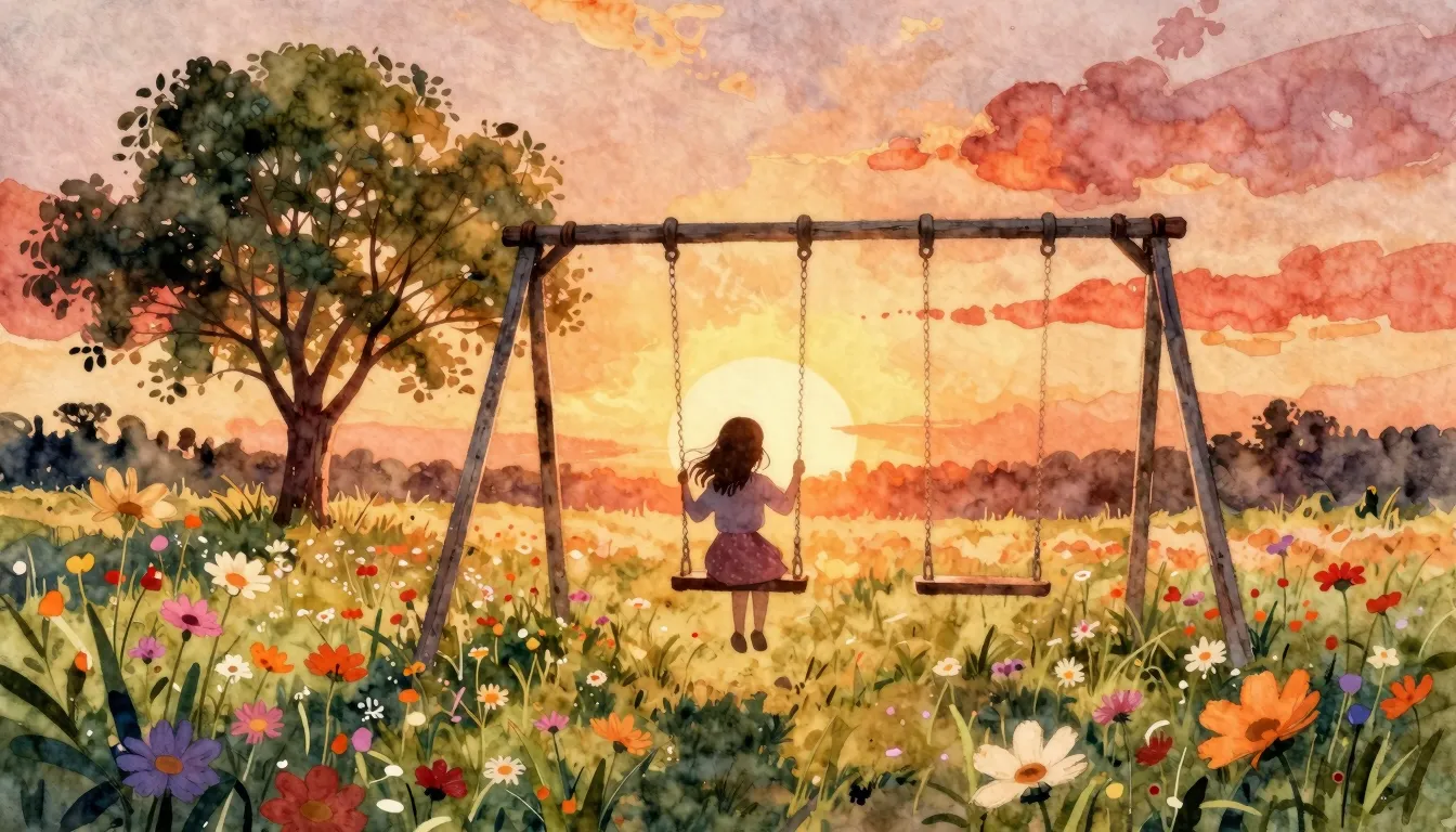 Vibrant watercolor style. Country song album cover, warm col...