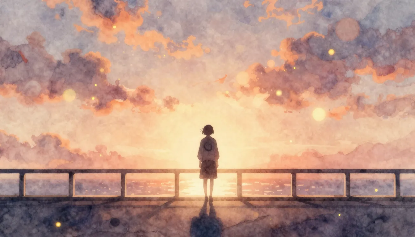 Watercolor style. A soft, ethereal silhouette of a person st...