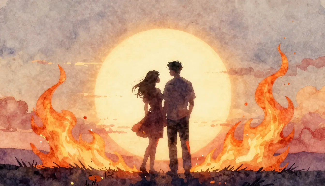 Watercolor style. Silhouette of a couple standing together a...