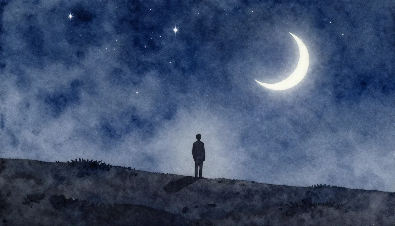 Watercolor style. A peaceful night landscape with a starry s...