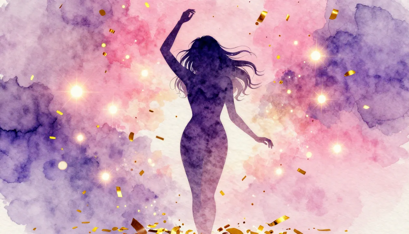 Watercolor style. A silhouette of a graceful woman standing ...