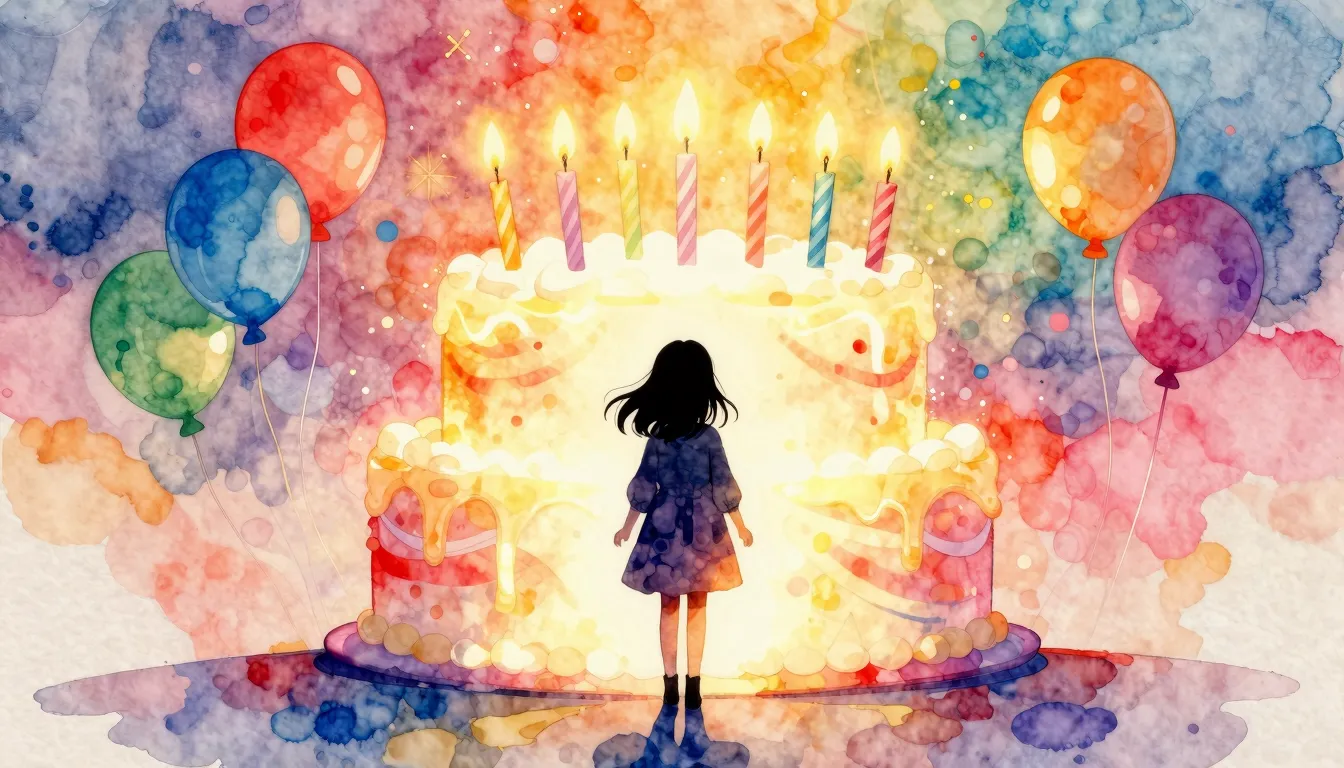 Watercolor style. A silhouette of a girl standing in front o...