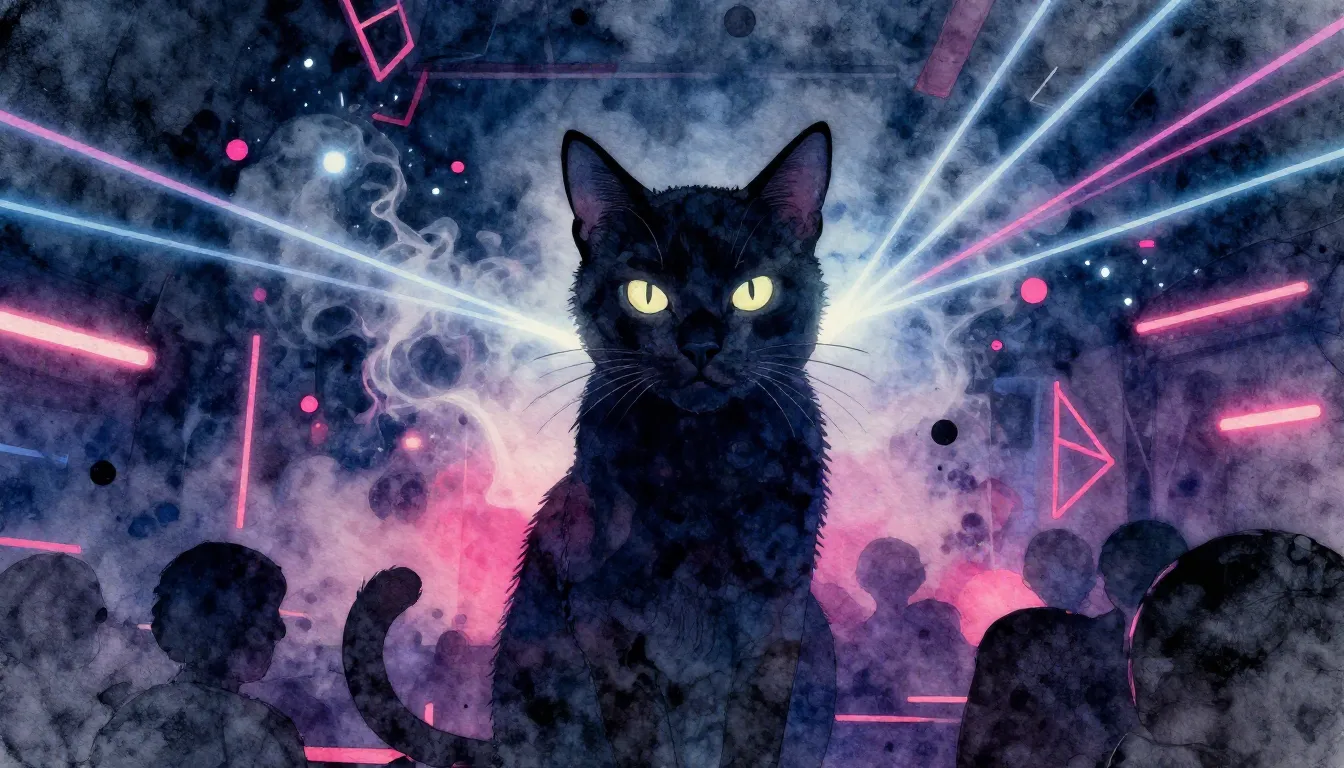 Watercolor style. Neon lights in a dark club, silhouette of ...