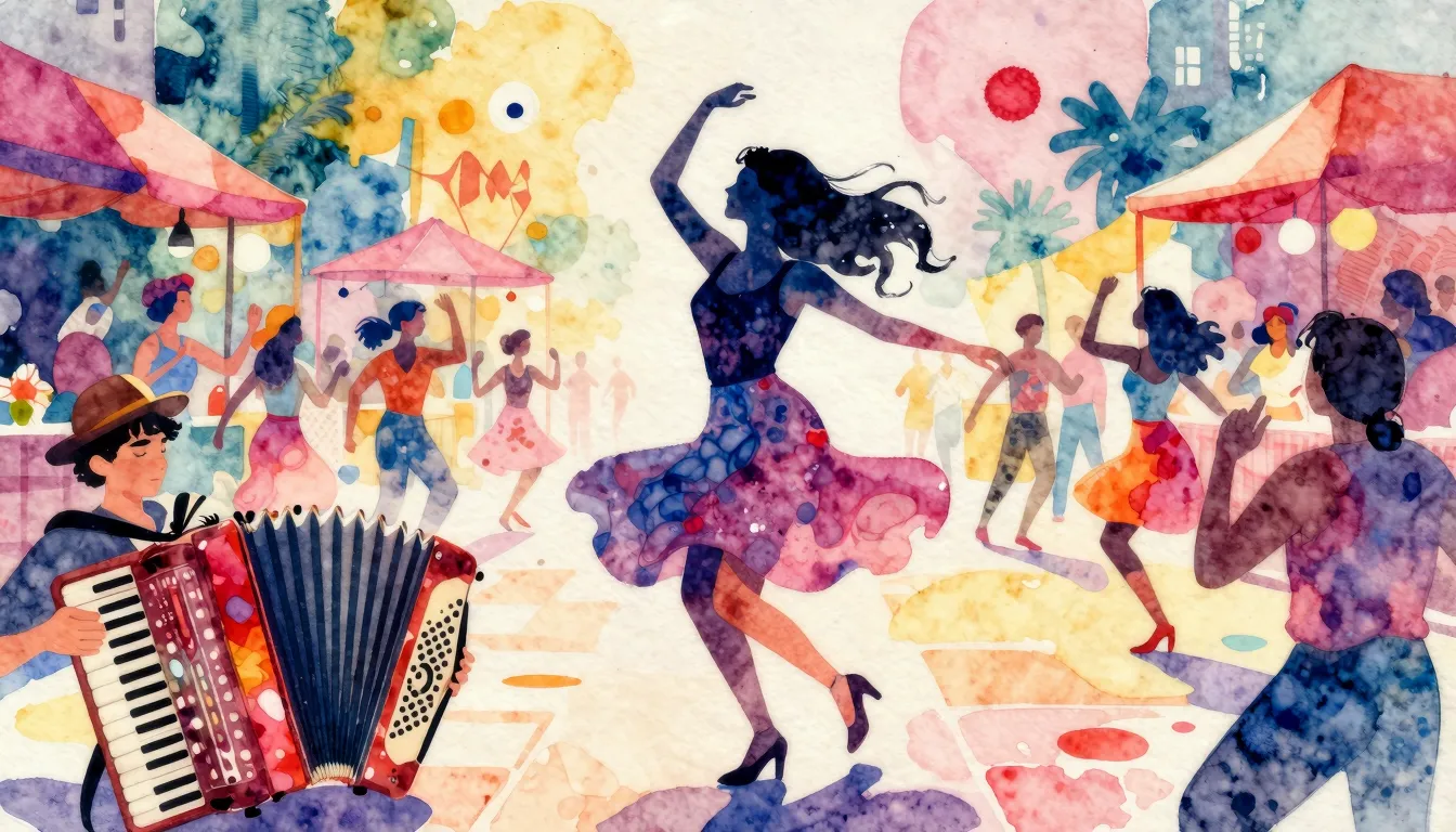 Vibrant watercolor style. Folk music album cover, vibrant, e...