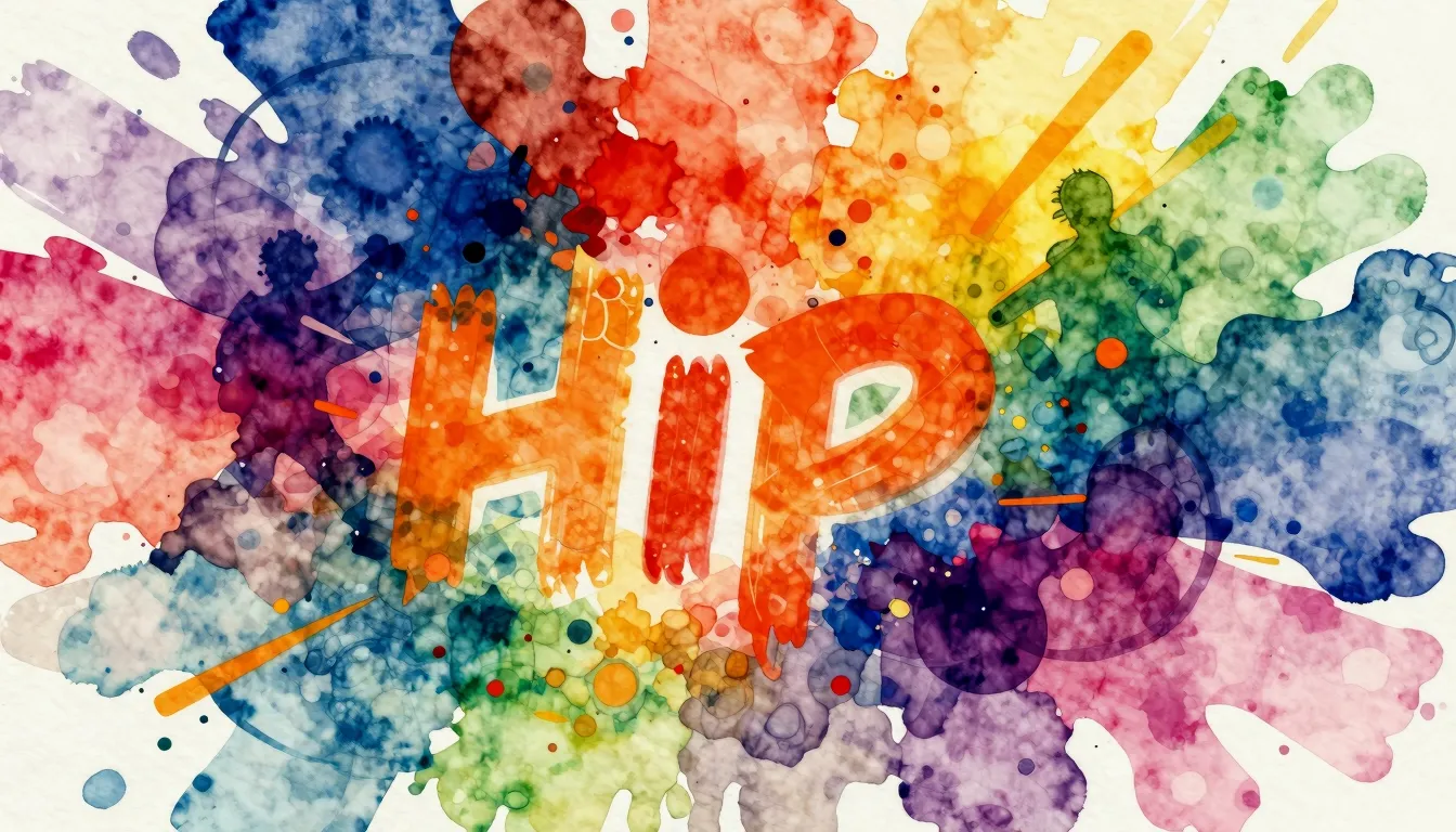 Vibrant watercolor style. A vibrant hip-hop album cover, abs...