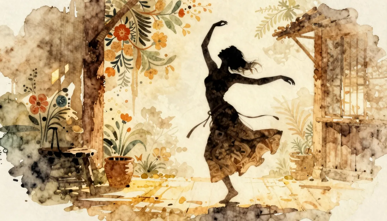 Watercolor style. Silhouette of an energetic woman dancing j...