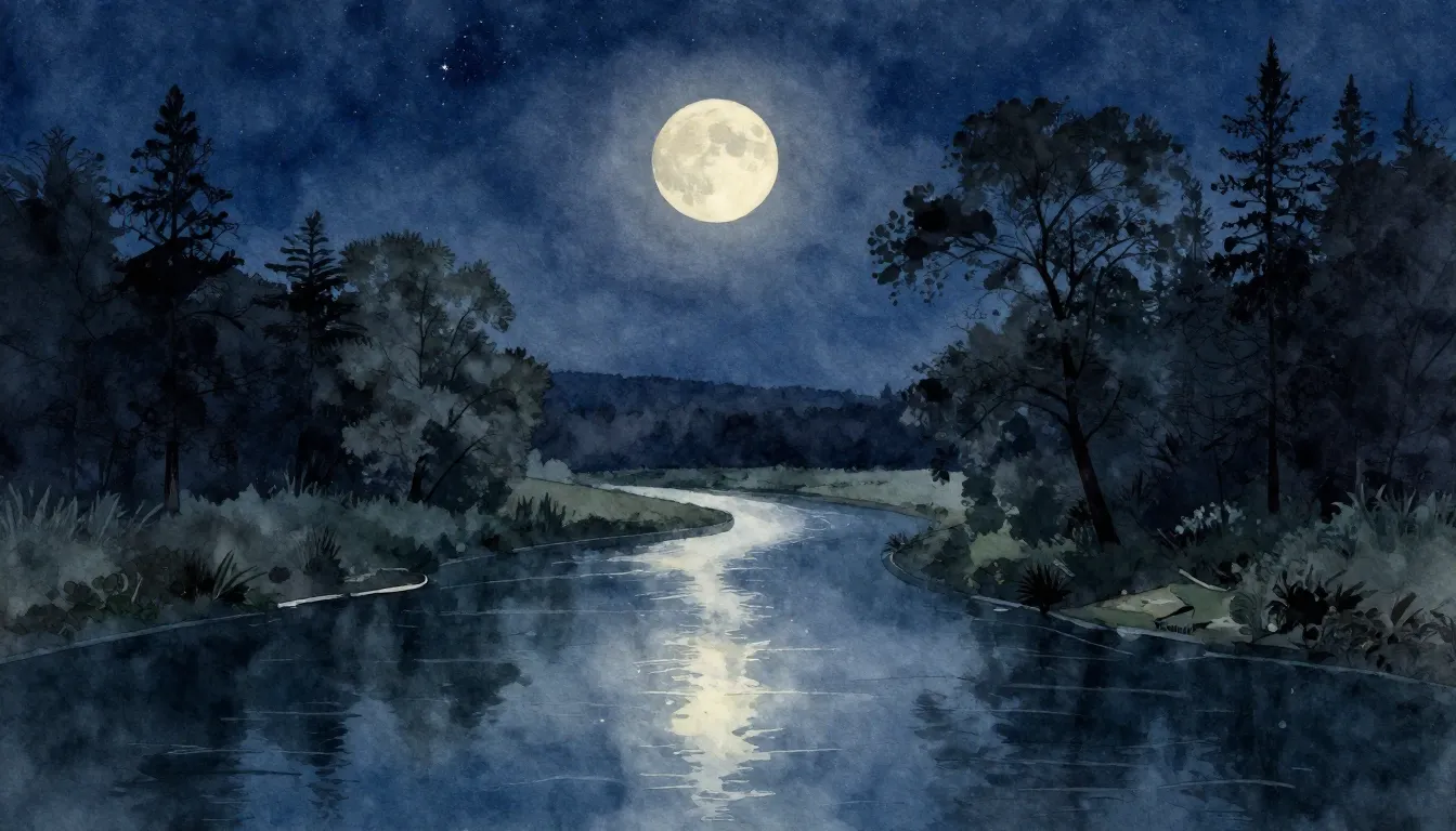 Watercolor style. A serene landscape with a calm river refle...