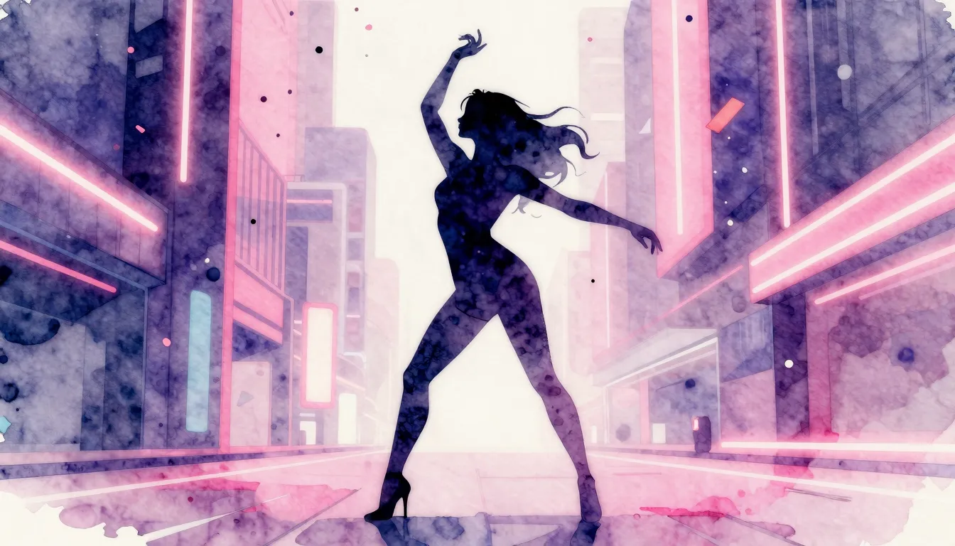 Watercolor style. A stylish silhouette of a woman dancing un...