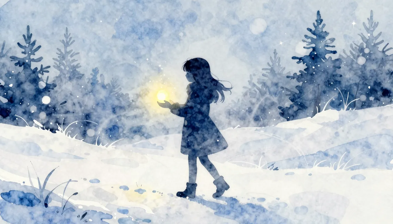 Watercolor style. A silhouette of a girl walking through a s...