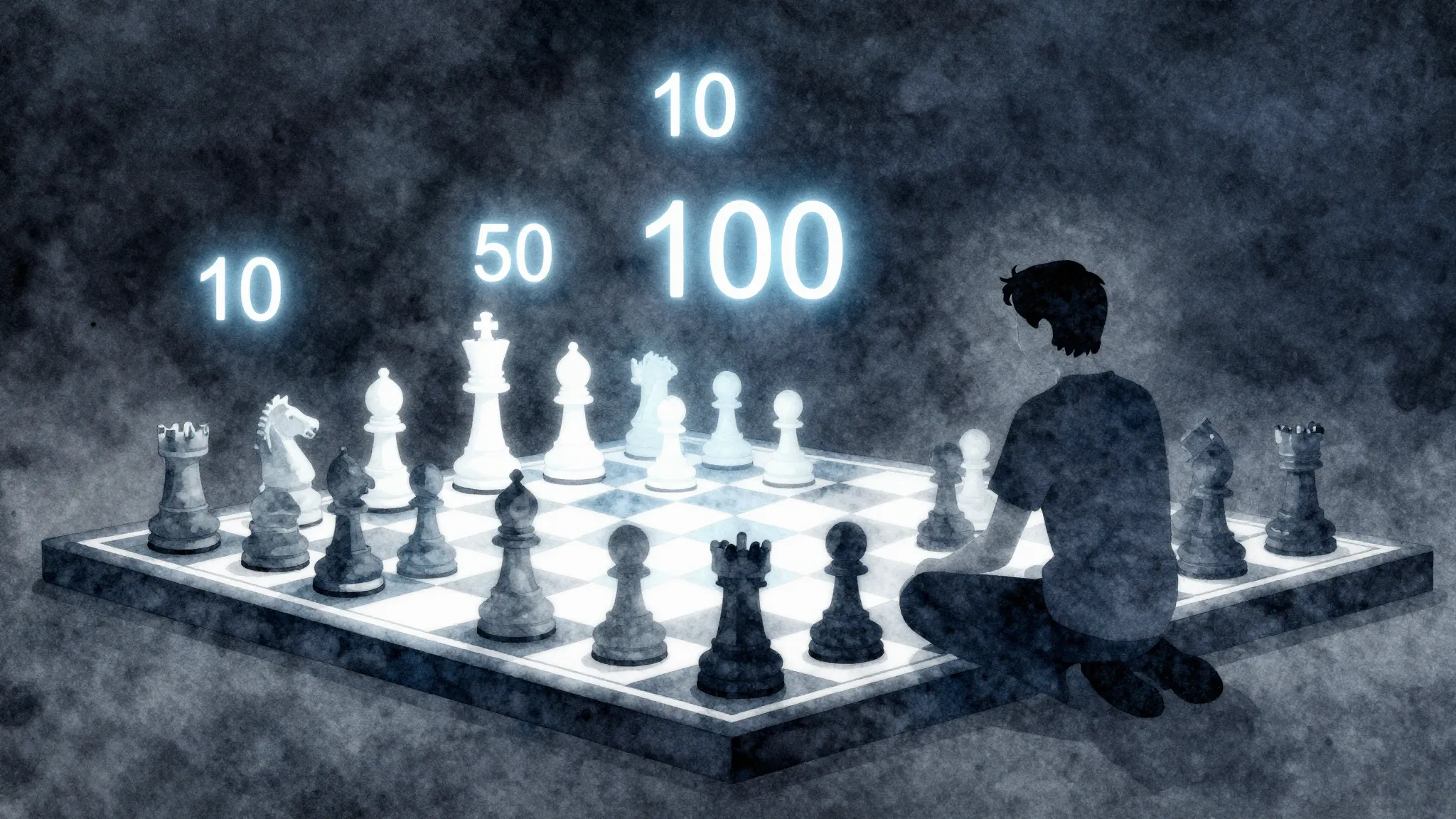 Watercolor style. A silhouette of a person sitting at a larg...