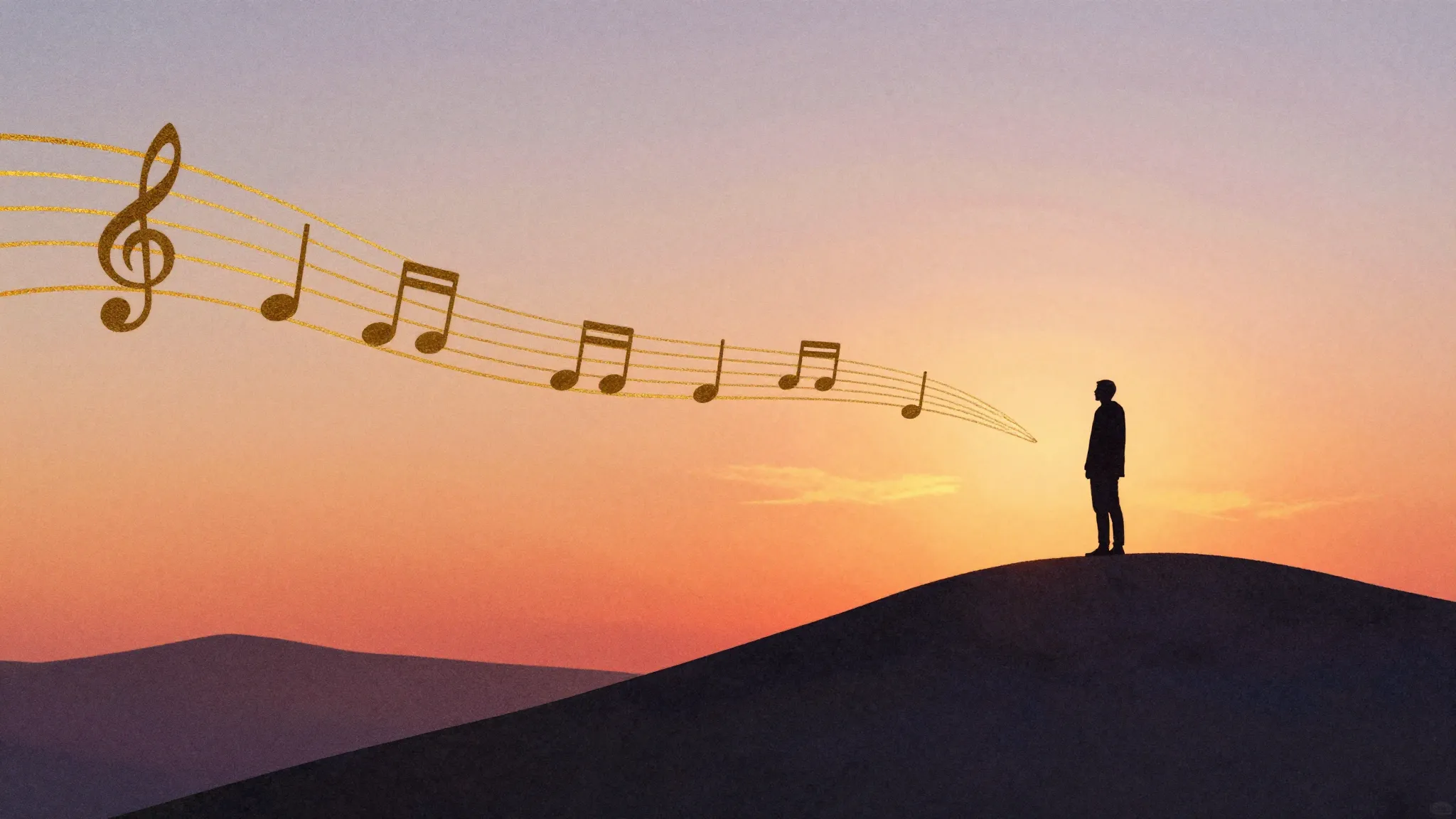 Watercolor style. Silhouette of a person standing on a high ...