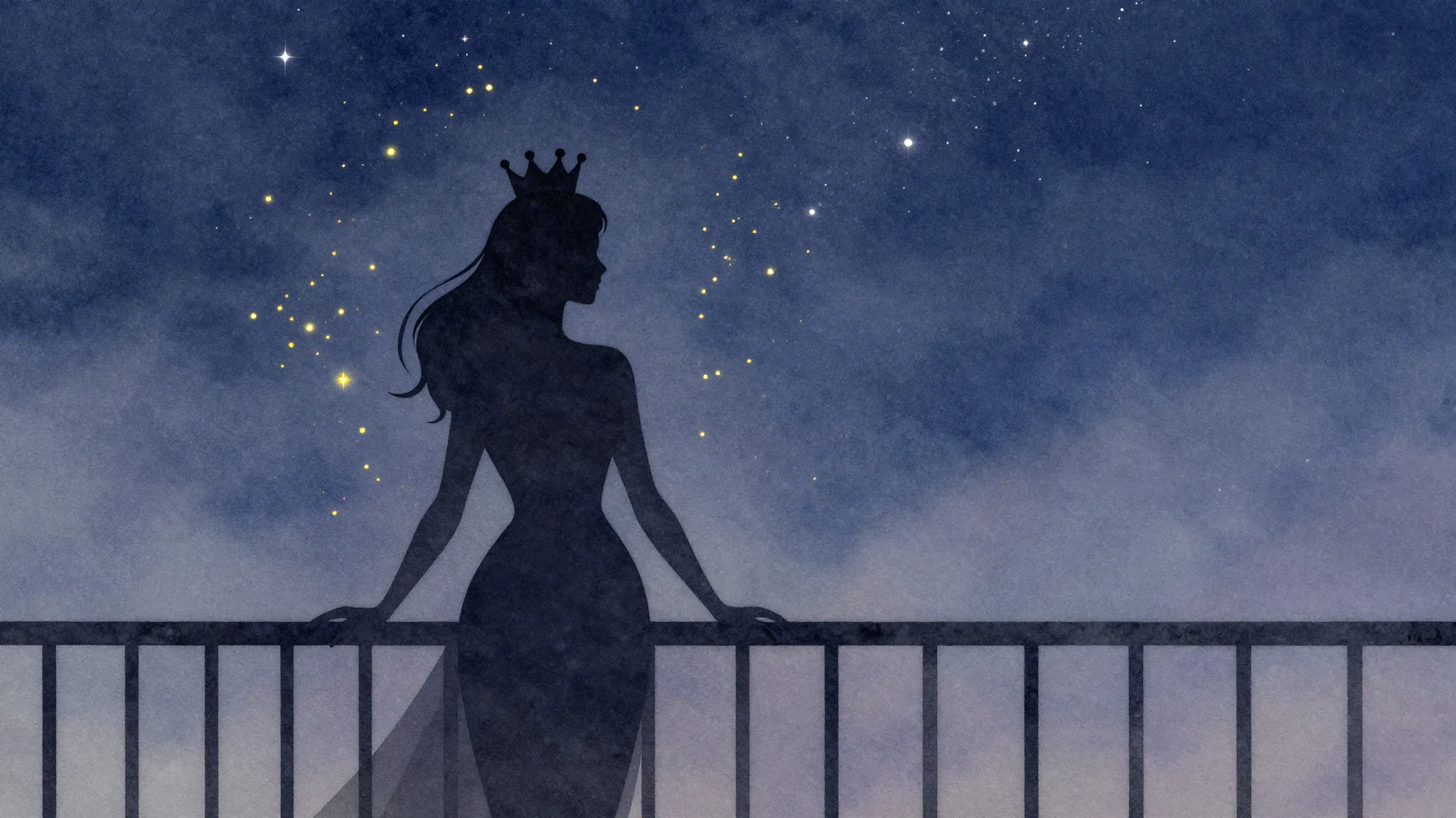 Watercolor style. A silhouette of a graceful woman wearing a...
