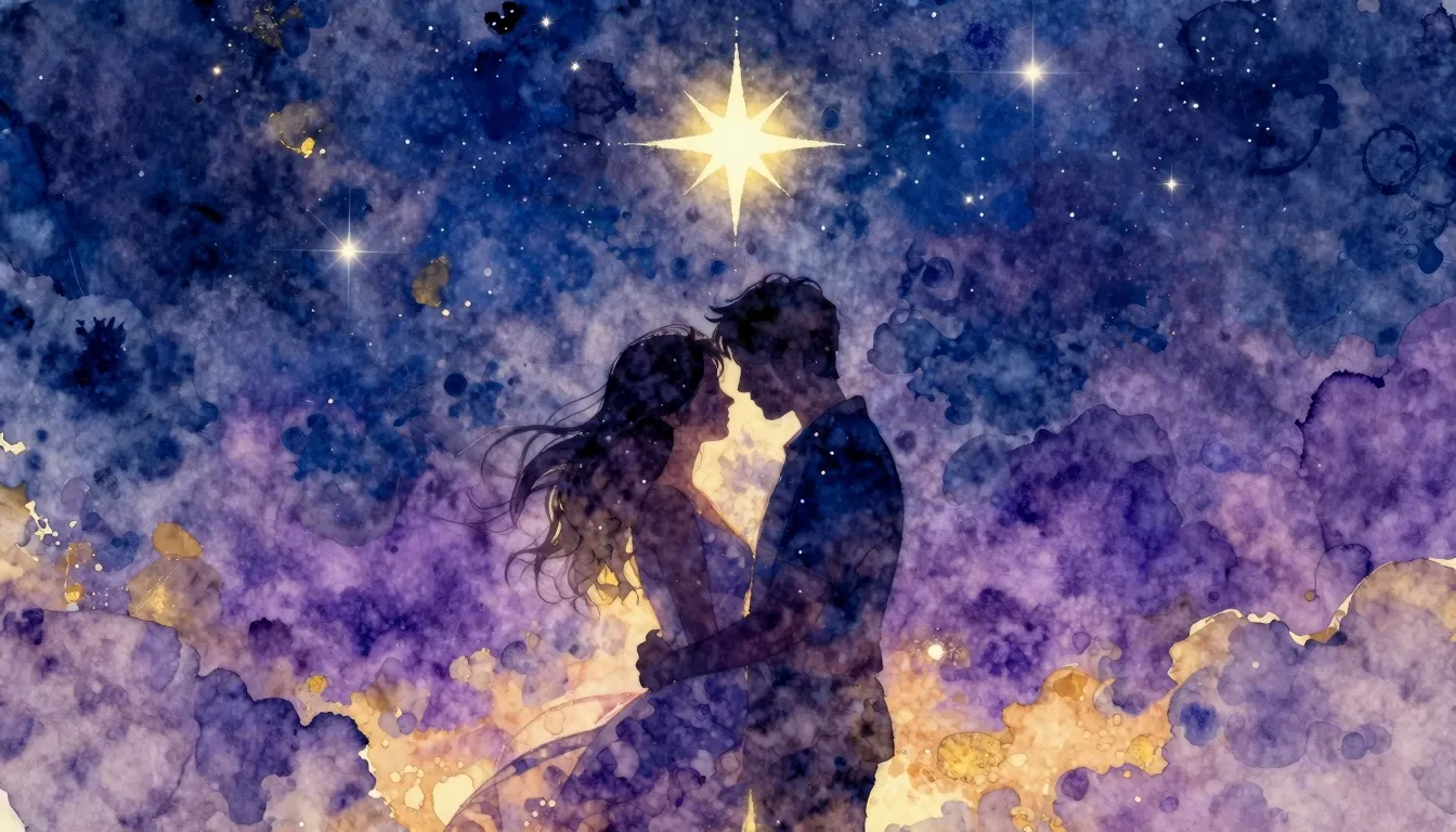 Vibrant watercolor style. Romantic, passionate, ethereal alb...