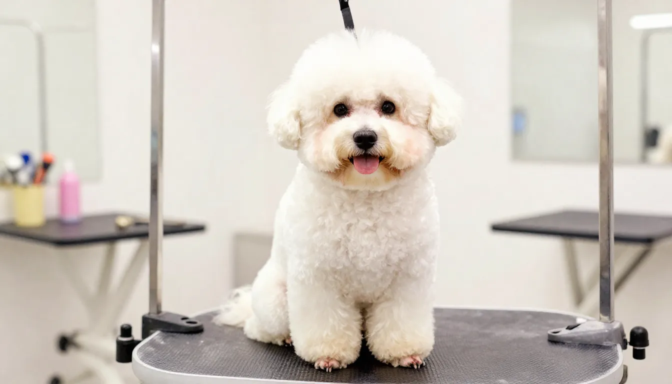 Watercolor style. A fluffy, well-groomed dog sitting proudly...