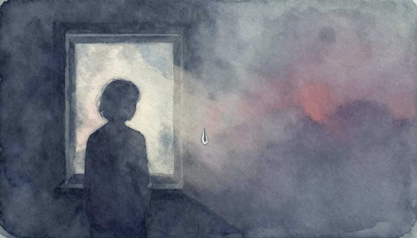 Vibrant watercolor style. A lonely, melancholic, and slightl...