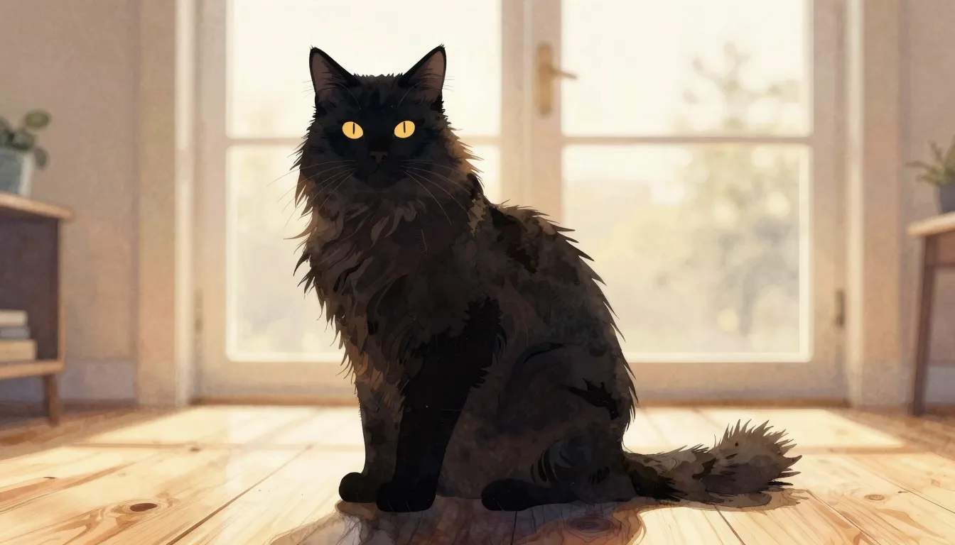 Watercolor style. A silhouette of a majestic giant fluffy ca...