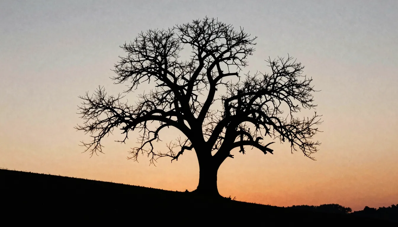 Watercolor style. Silhouette of a withered tree without leav...