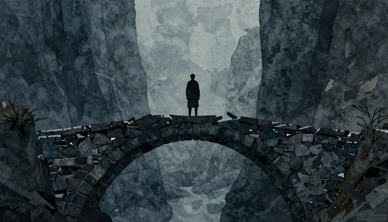 Watercolor style. A dark silhouette of a lonely figure stand...