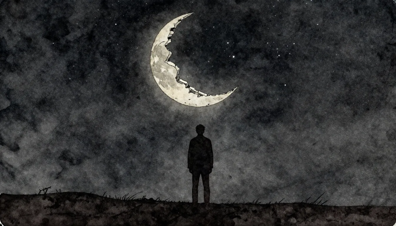 Watercolor style. A lonely silhouette of a man standing unde...