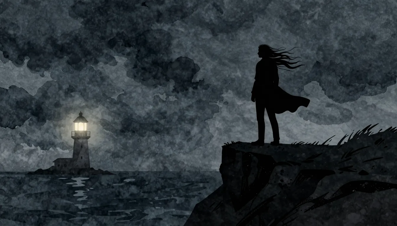 Watercolor style. Dark silhouette of a person standing on a ...