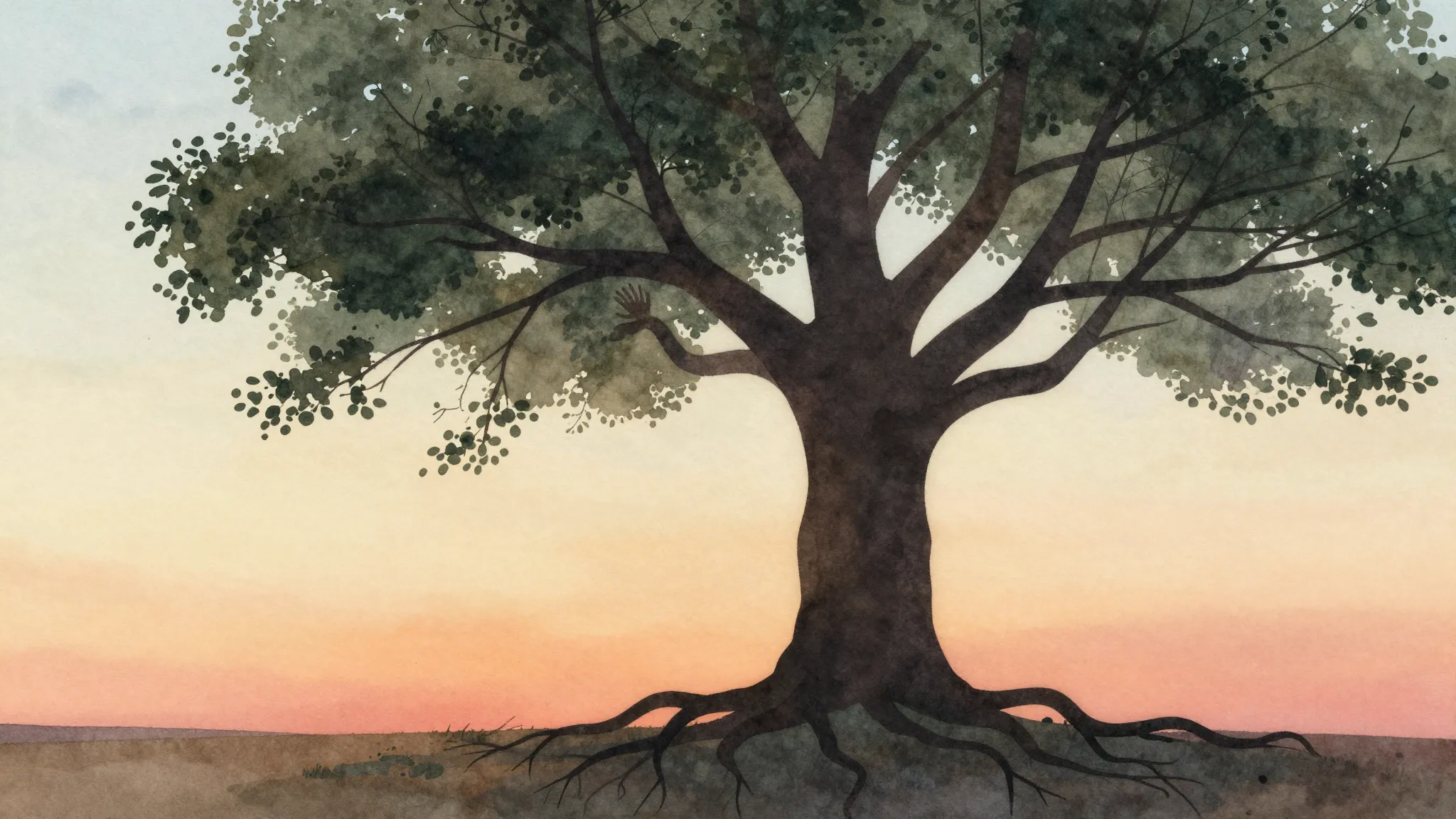 Watercolor style. A minimalist silhouette of a majestic tree...