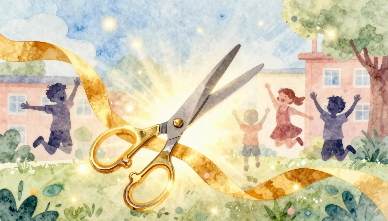 Watercolor style. A glowing pair of scissors cutting a golde...