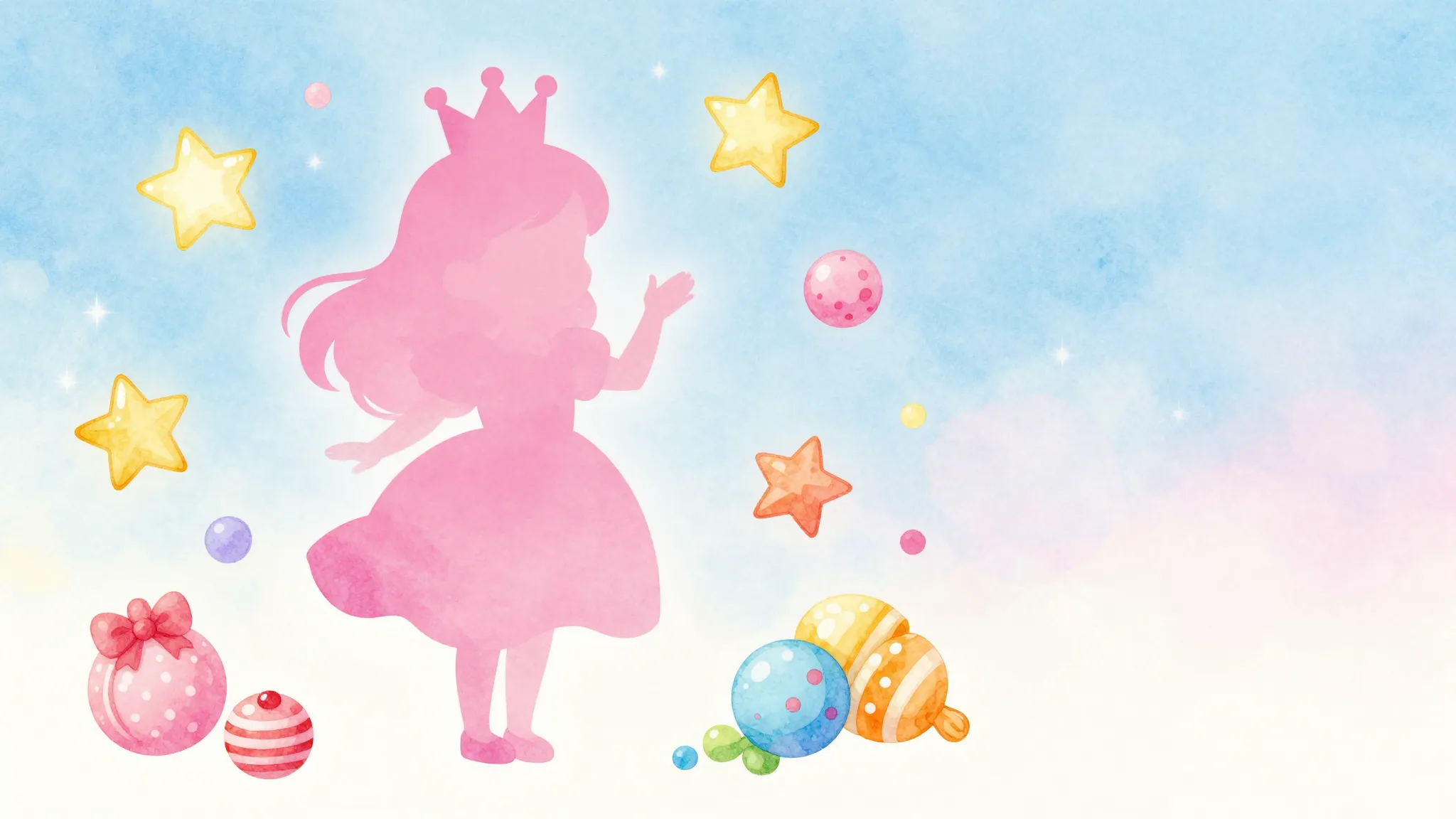 Watercolor style. A cute silhouette of a little princess wit...