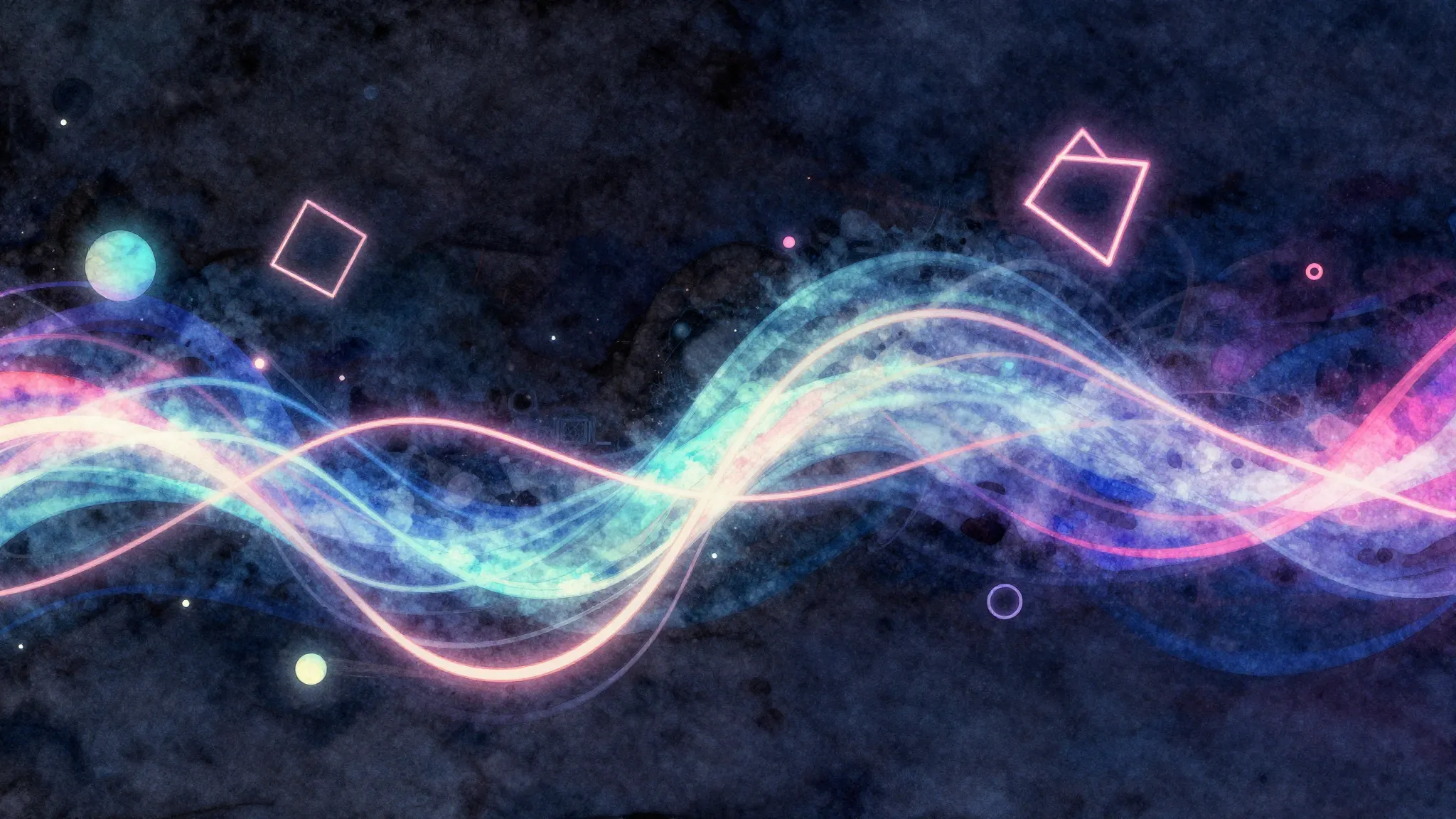 Watercolor style. Abstract neon waves and glowing geometric ...