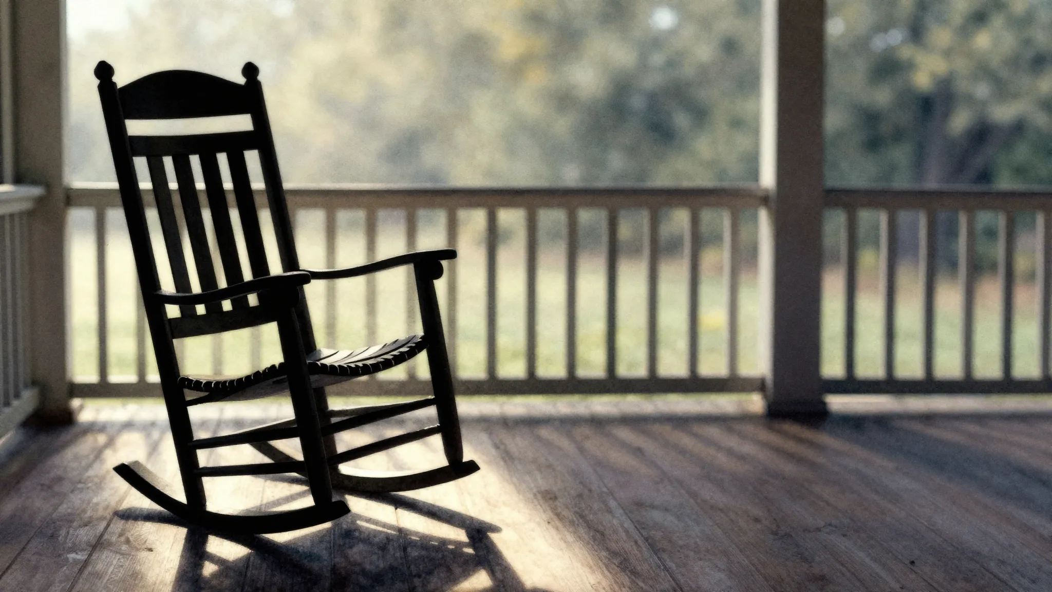 Watercolor style. A silhouette of an empty wooden rocking ch...