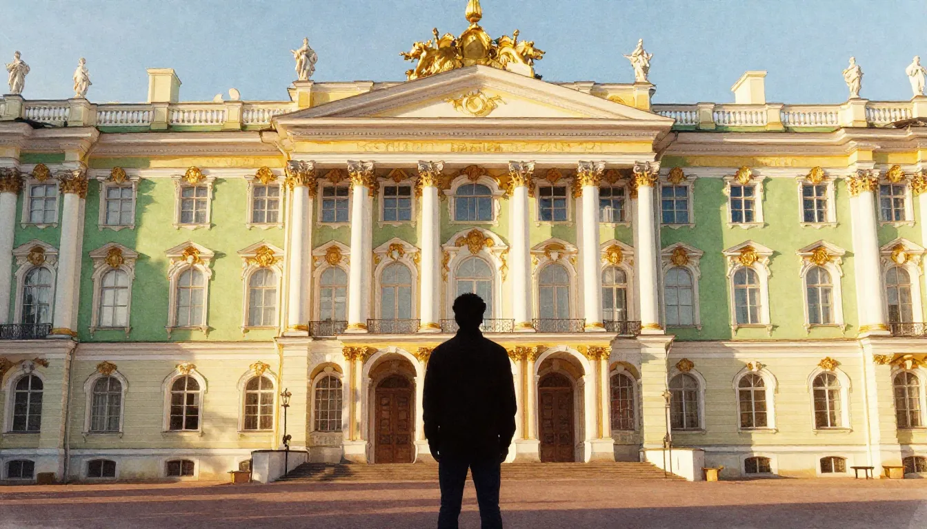 Watercolor style. A dark silhouette of a person standing in ...