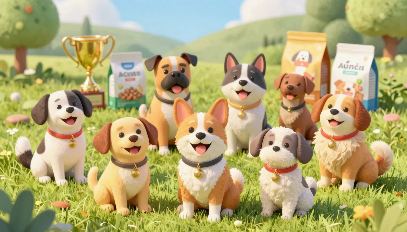 Watercolor style. A group of happy dogs of various breeds si...