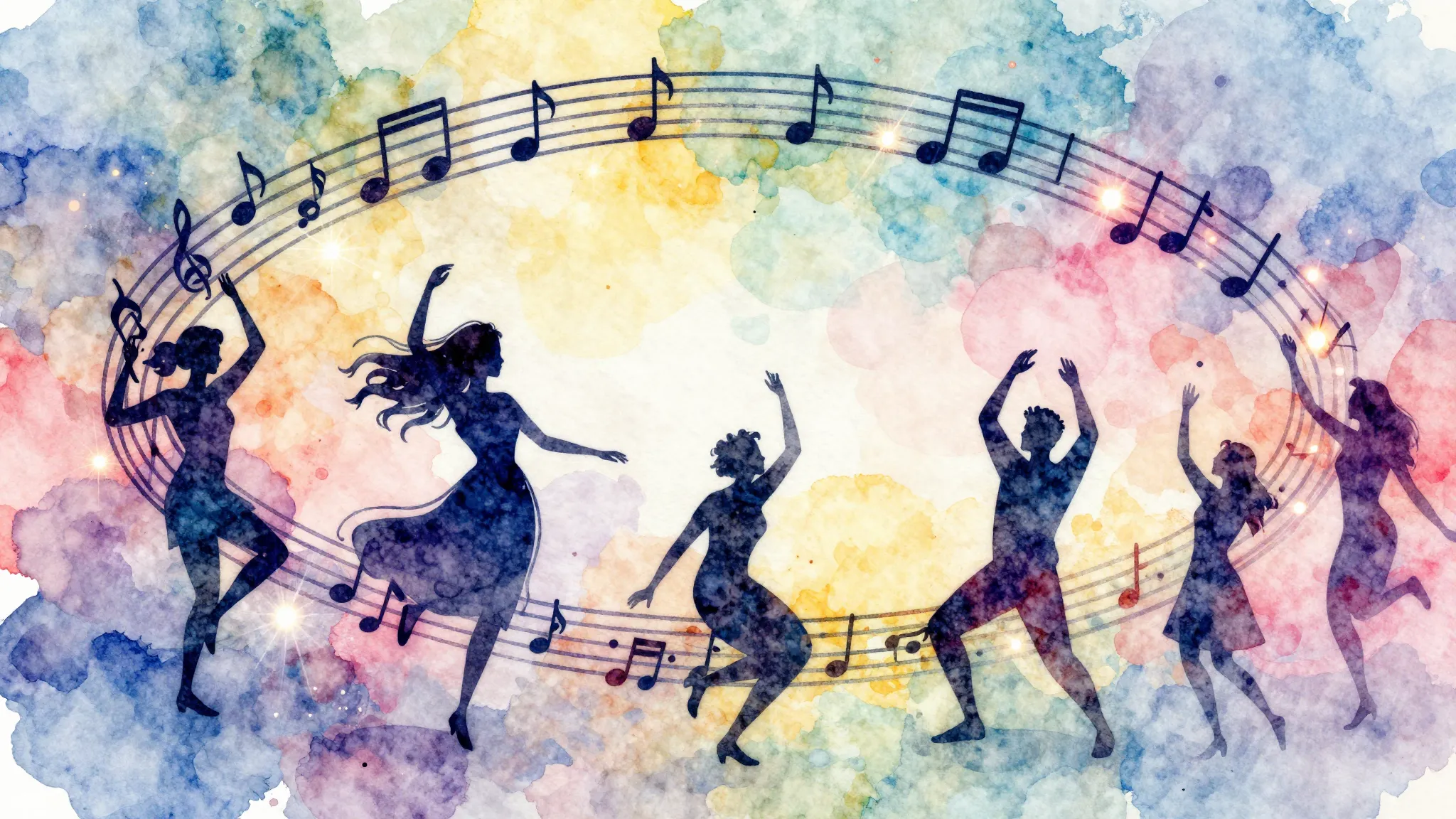 Watercolor style. Abstract vibrant illustration of dancing s...