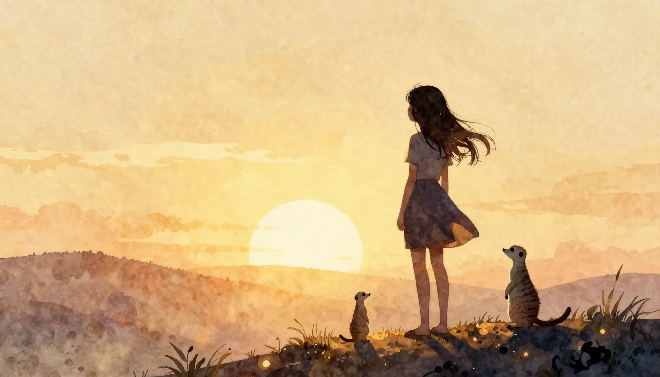 Watercolor style. A silhouette of a girl with long hair stan...