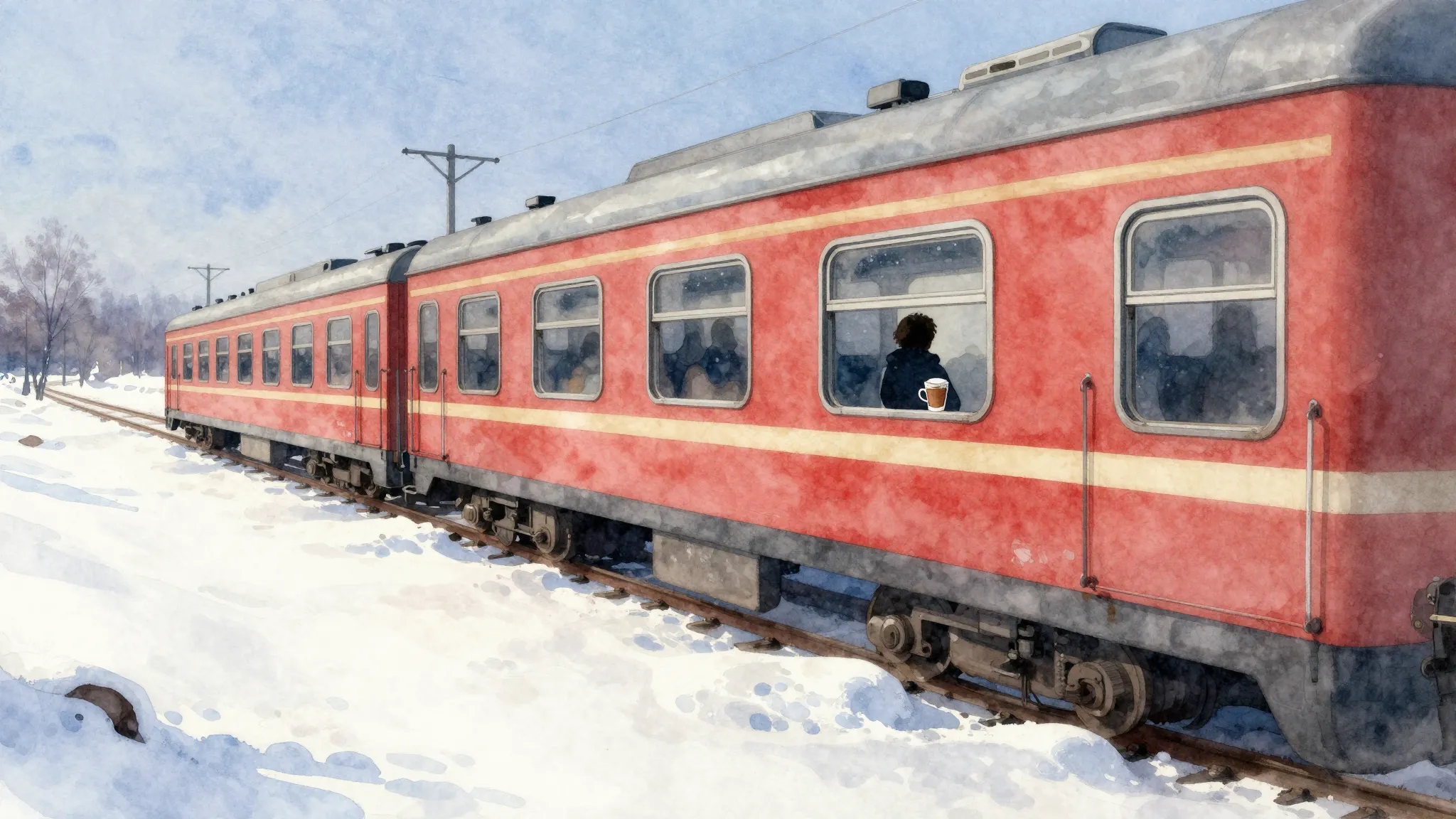 Vibrant watercolor style. Melancholic spring, melting snow, ...