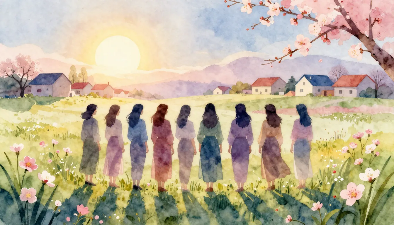 Watercolor style. A silhouette of a group of women standing ...